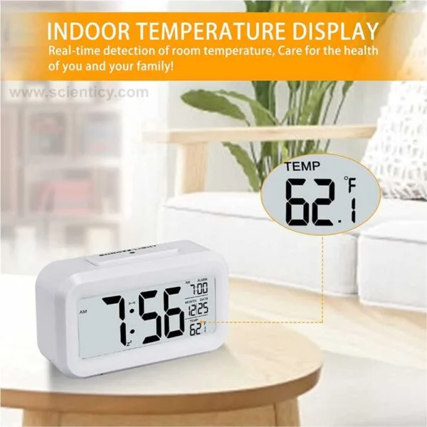 Smart Digital Alarm Clock with Automatic Sensor Backlight, Snooze Alarm, Date and Temperature for Home and Office (White) - Image 2