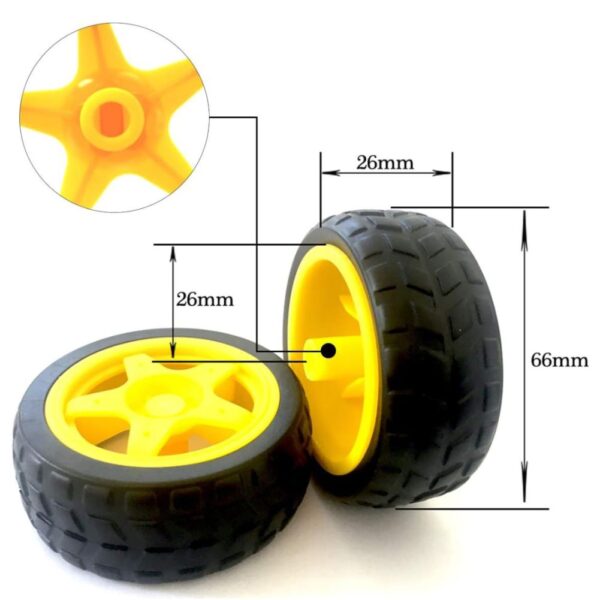 65mm Robot Wheel Tire for BO Motor Black and Yellow C01