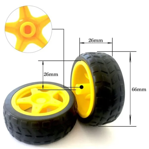 65mm Robot Wheel-Tire for BO Motor (Black and Yellow) good quality - Image 3