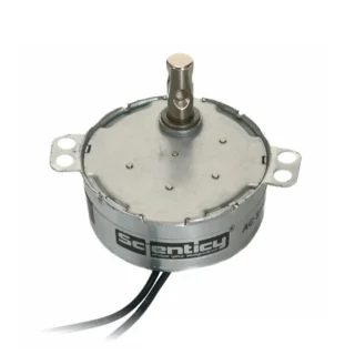 Silver-colored AC synchronous gear motor with 4W power and 220V-240V AC for air cooler swings and DIY projects by Scienticy.