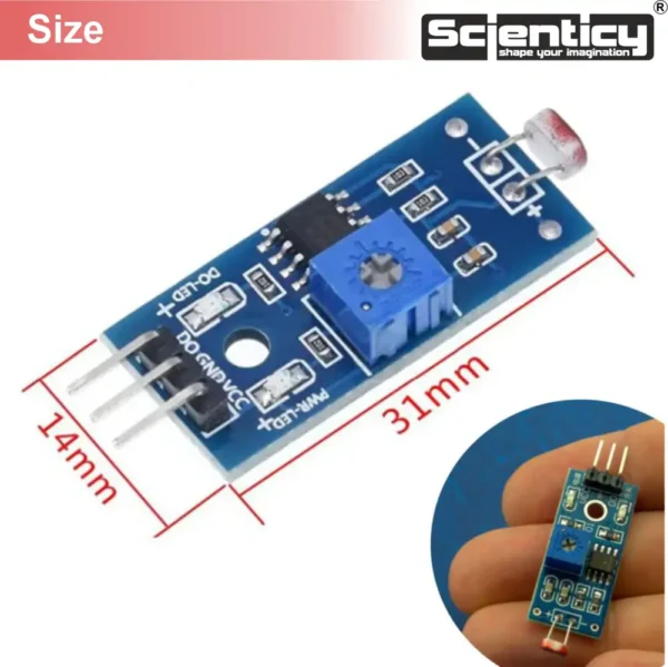 Size and dimensions of Scienticy LDR Light Sensor Module