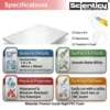 Detailed technical specification chart of Scienticy premium white PVC sunboard sheet showing physical properties, material details, and cutting options.