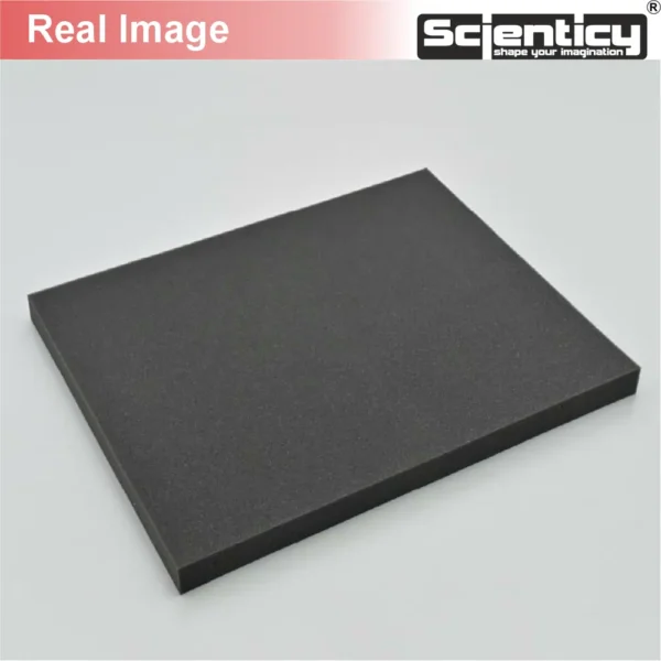Real unedited image of Scienticy premium black EVA foam sheet for science projects showing its high-density 12mm thickness and fine matte texture.
