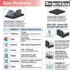 Technical specification chart of Scienticy black EVA foam sheet for science projects showing 12mm thickness, density, weight, and 3D construction features.