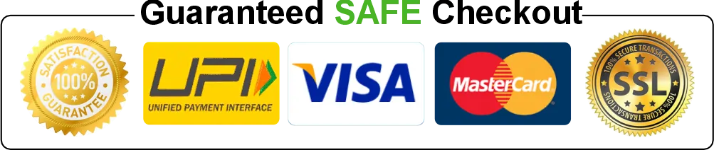 Scienticy Guaranteed Safe Checkout with UPI, Visa, MasterCard, and SSL Secure Transaction badges.