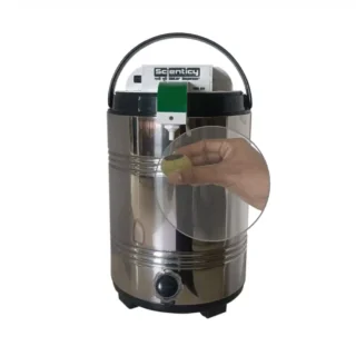 Scienticy Smart 14L Touchless Pani Puri Machine and Automatic Water Dispenser with stainless steel body and infrared sensor.